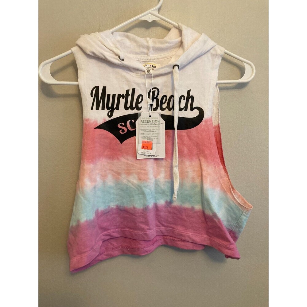 Bloom Pop Womens Hoodie Multicolor Tie Dye Sleeveless Myrtle Beach Small NWT